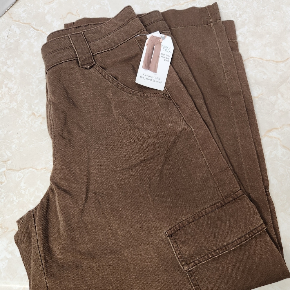 Time and Tru Women's High Rise Wide Leg Sz 12 Short Petite Brown